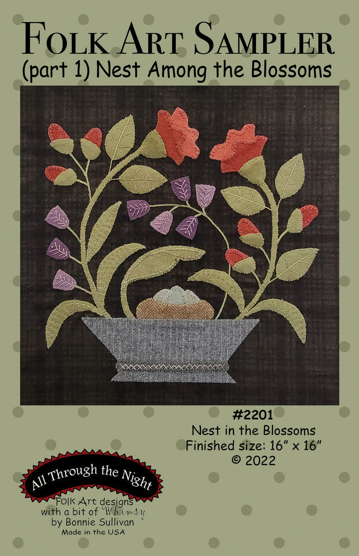 #2201 Folk Art Sampler-Nest Among the Blossoms