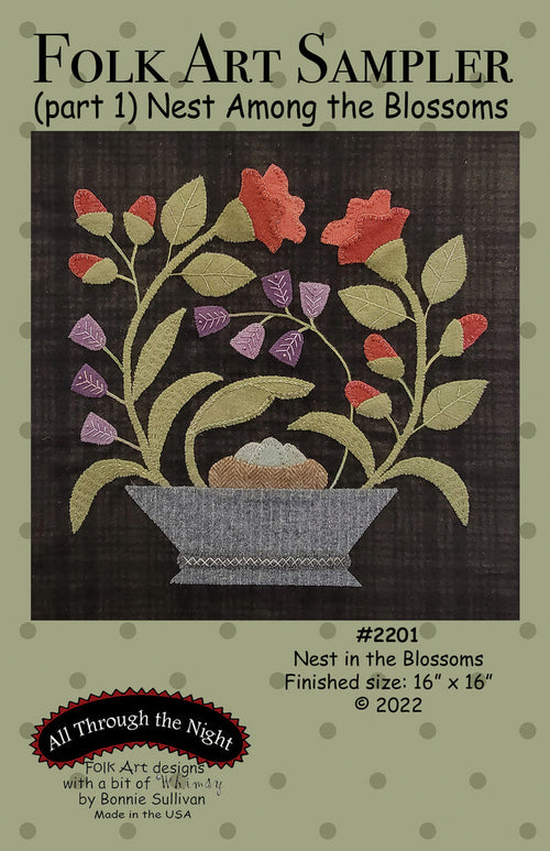 #2201 Folk Art Sampler-Nest Among the Blossoms