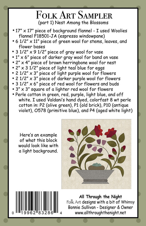 #2201 Folk Art Sampler-Nest Among the Blossoms