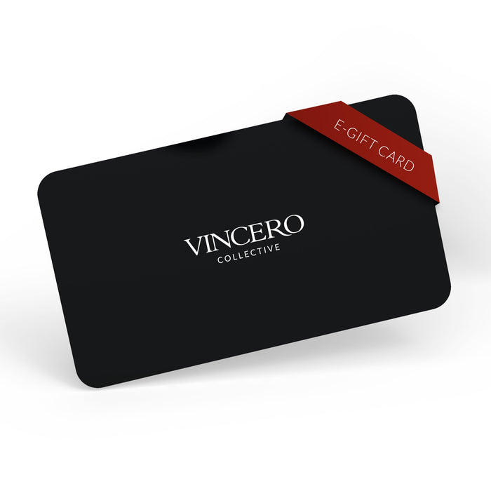 Black e-gift card with 'Vincero Collective' branding on a white background