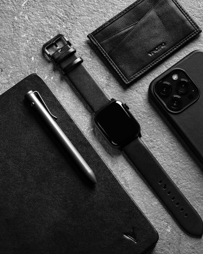 Vincero Mens Leather Apple Watch Strap Black