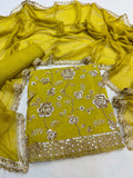 Beautiful Embroidered Crepe Shirt Along With Chiffon Dupatta And Cotton Bottom