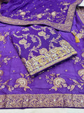 Beautiful Embroidered Dola Silk Shirt Along With  Embroidered Organza Dupatta And Soft Silk  Bottom