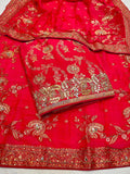 Beautiful Embroidered Dola Silk Shirt Along With  Embroidered Organza Dupatta And Soft Silk  Bottom