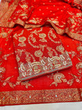Beautiful Embroidered Dola Silk Shirt Along With  Embroidered Organza Dupatta And Soft Silk  Bottom