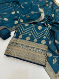 Beautiful Embroidered Jaquard Silk Shirt Along With Embroidered Jaquard Silk Dupatta And Soft Silk Bottom