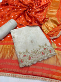 Beautiful Embroidered  Tissue Silk Shirt Along With  Modal Bandhani Prints  Dupatta And Soft Silk  Bottom