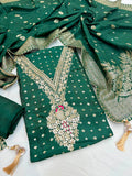 Beautiful Jacquard Dola Silk Shirt Along With Jacquard Dola Silk Dupatta And Soft Silk Bottom
