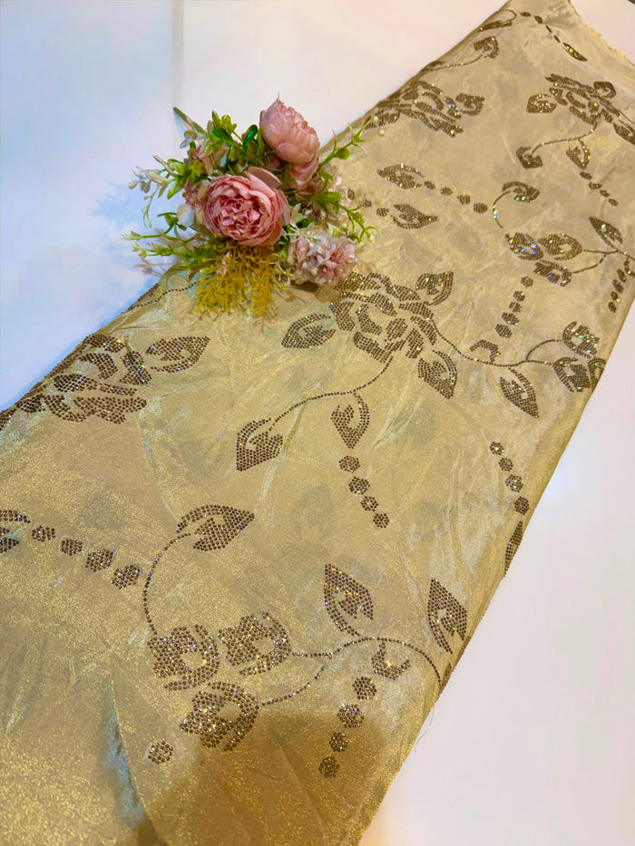 Beige Pure Zari Tissue With Stone Work 44 inch width