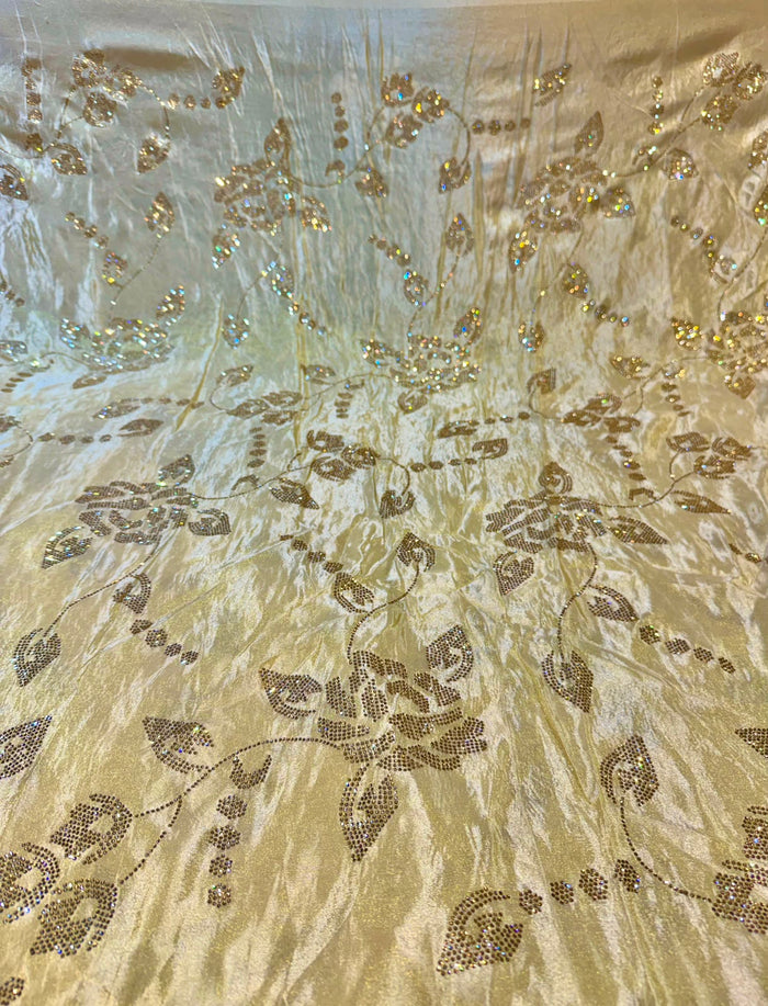 Beige Pure Zari Tissue With Stone Work 44 inch width