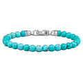 Mens Turquoise  birthstone beaded bracelet with silver clasp on a white background