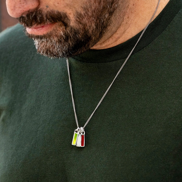 Mens birthstone necklace on model