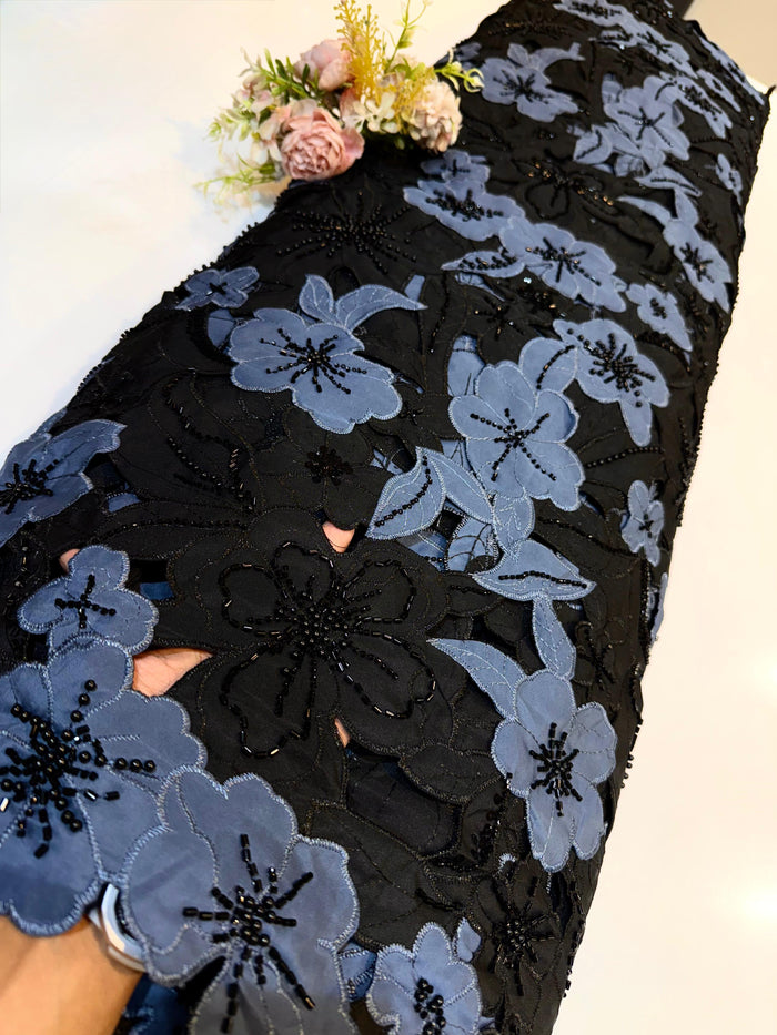 Black Imported Crape Cutwork With Handwork Embroidery 50 inch width