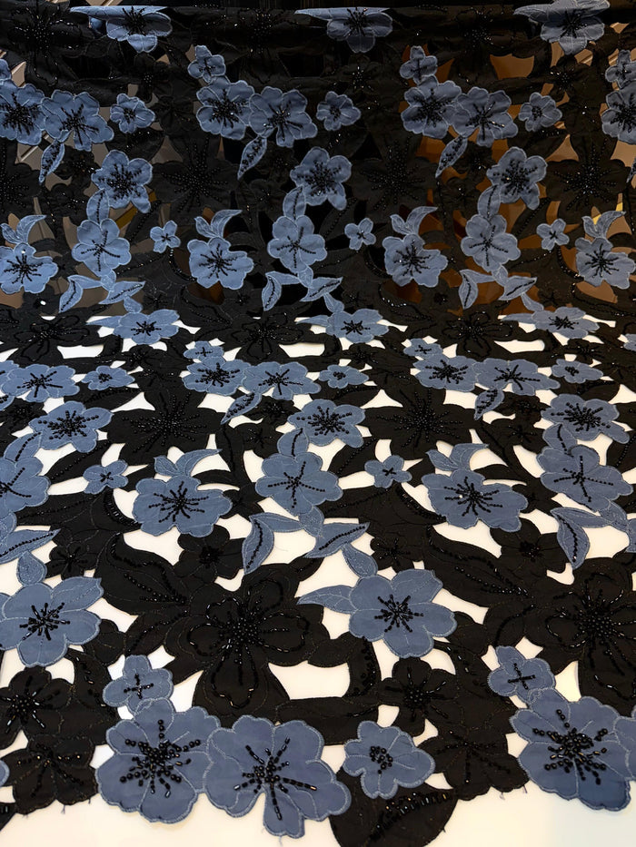 Black Imported Crape Cutwork With Handwork Embroidery 50 inch width