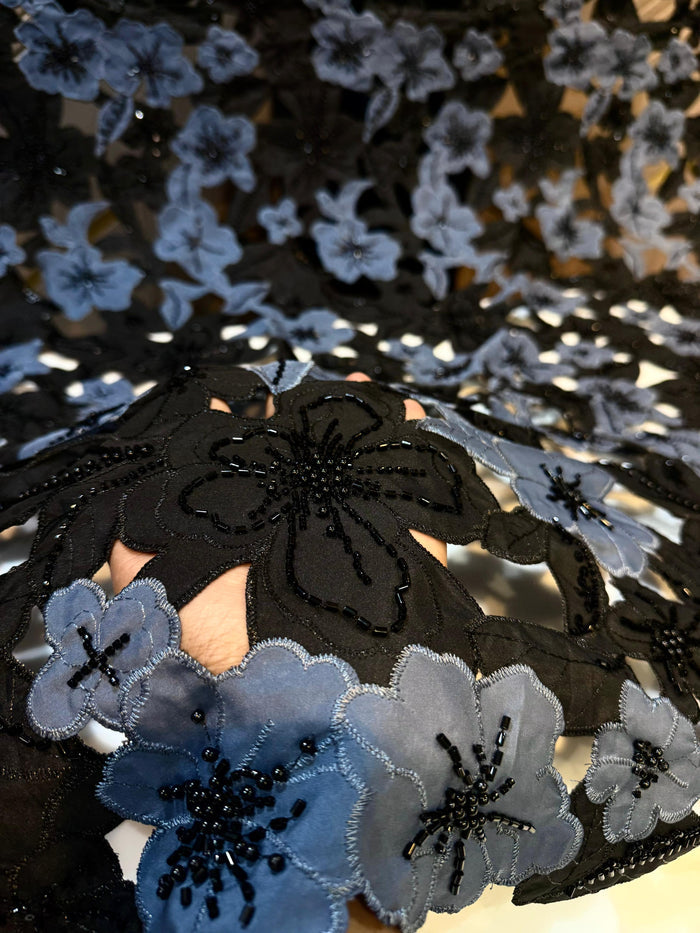Black Imported Crape Cutwork With Handwork Embroidery 50 inch width