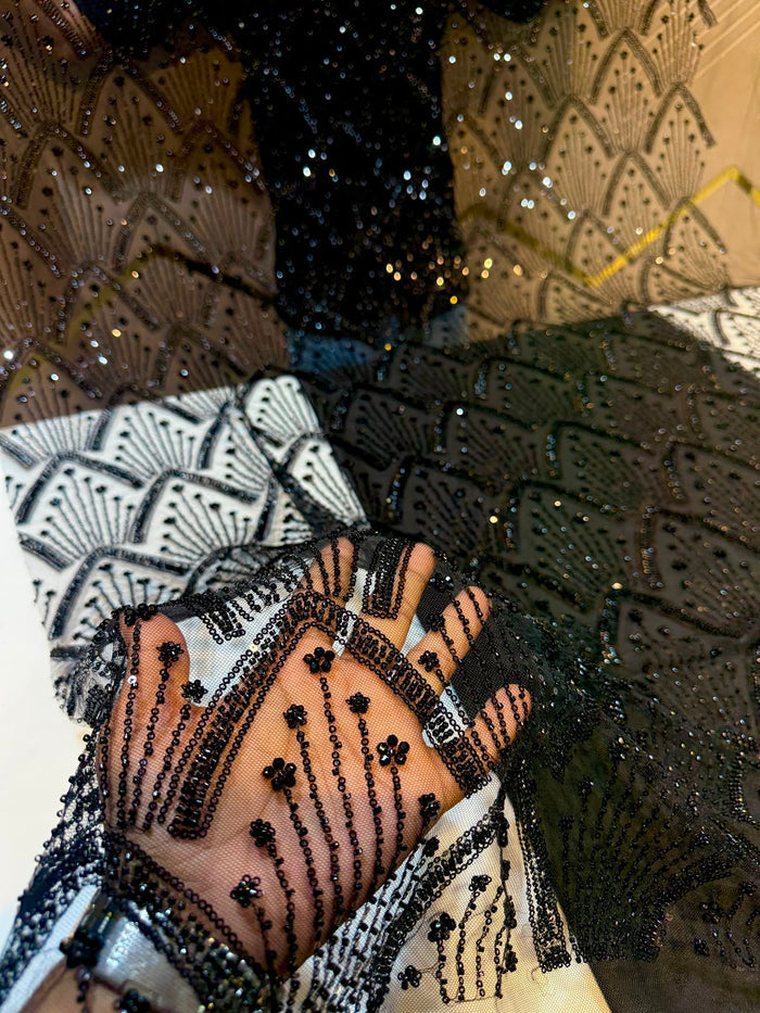 Celine Black Imported Handwork Net With Crystal Work 54 inch width