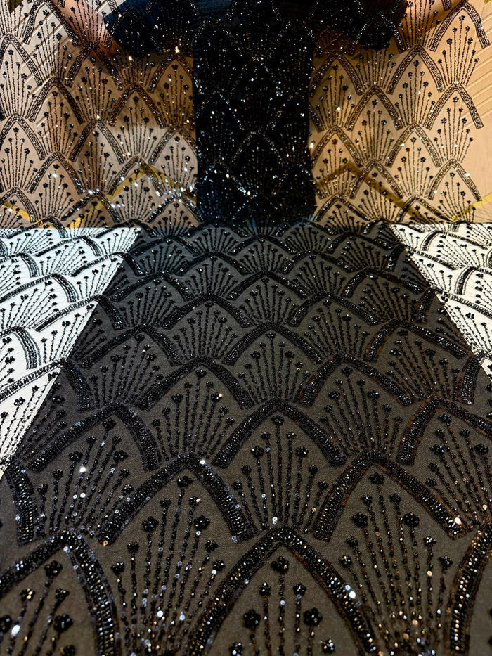 Celine Black Imported Handwork Net With Crystal Work 54 inch width