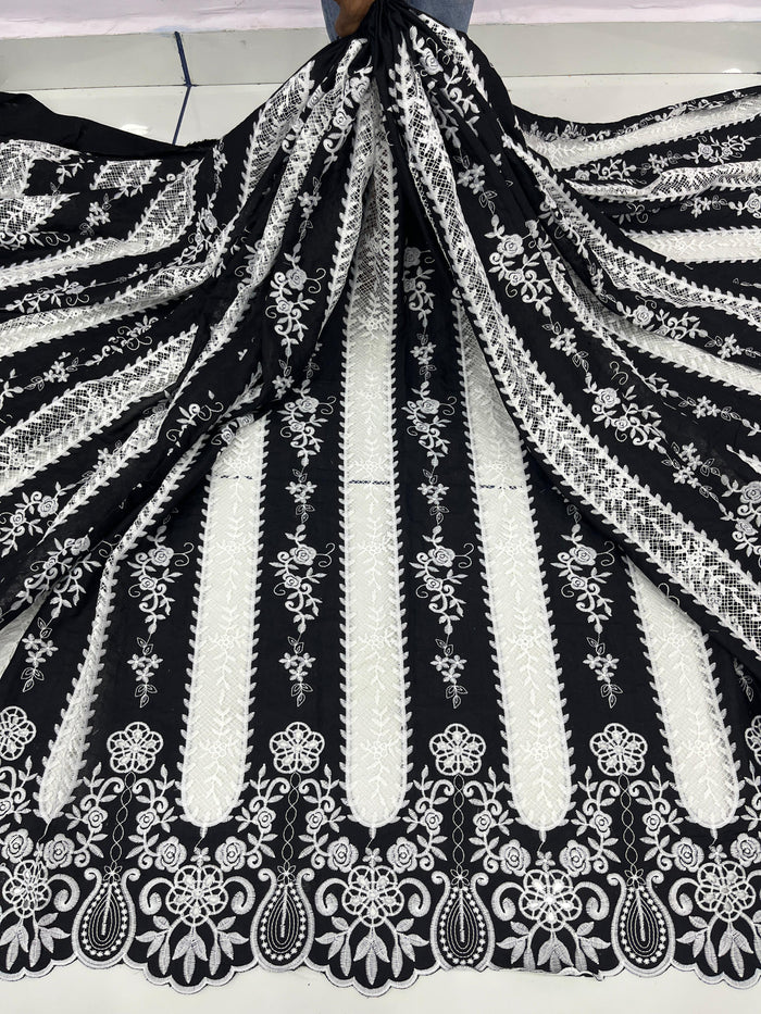 Black  Rayon Cotten Cutwork Embroidery Daaman Design 48 inch width