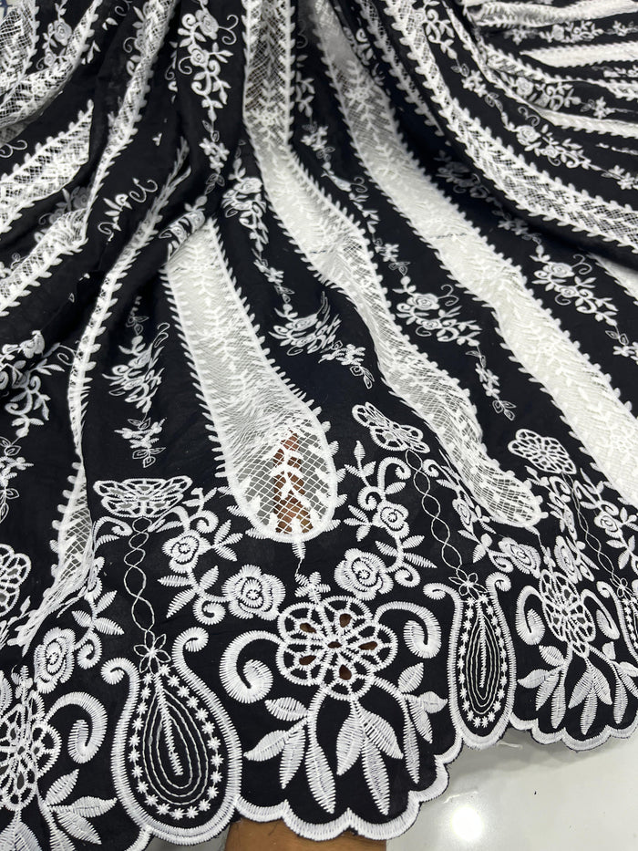 Black  Rayon Cotten Cutwork Embroidery Daaman Design 48 inch width