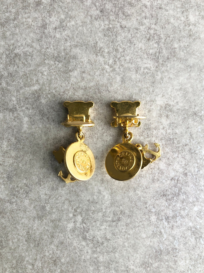 CELINE Blason Earrings Gold Vintage 83zw68