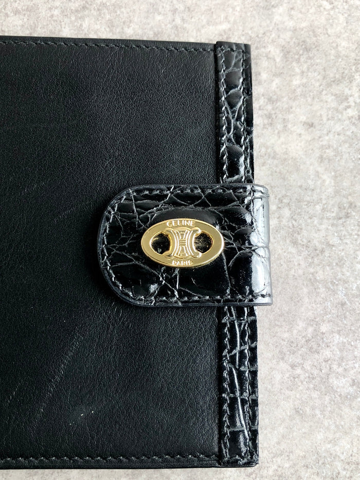CELINE Blason Folded Wallet Black Vintage ha2kjw