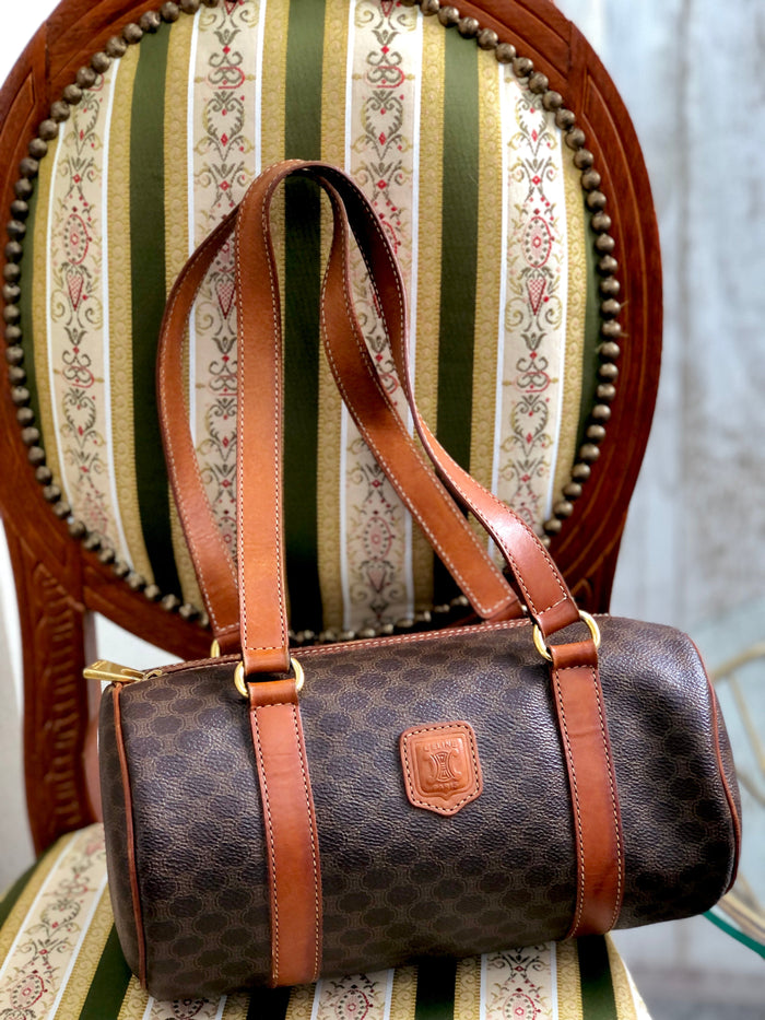 CELINE Blason Macadam Barrel bag Handbag Brown Vintage Old Celine uivdse