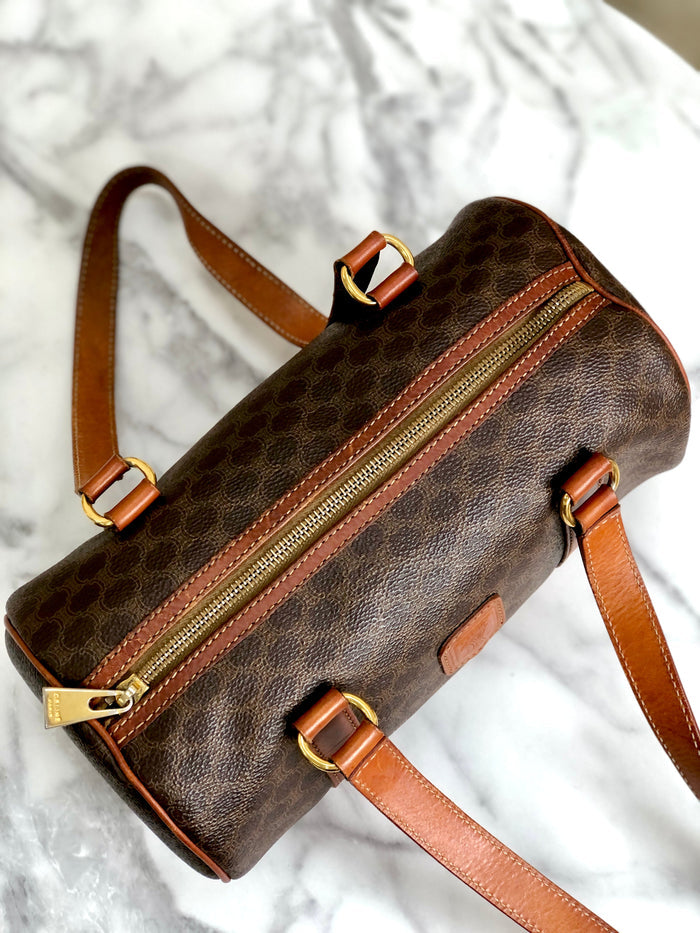 CELINE Blason Macadam Barrel bag Handbag Brown Vintage Old Celine uivdse