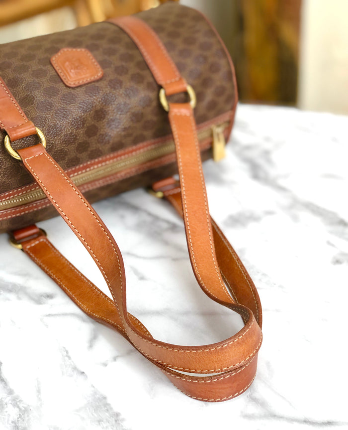 CELINE Blason Macadam Barrel bag Handbag Brown Vintage Old Celine uivdse