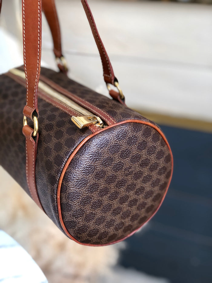 CELINE Blason Macadam Barrel bag Handbag Brown Vintage Old Celine uivdse