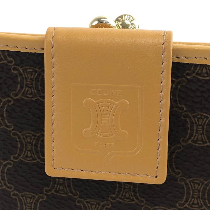 CELINE Blason Metal Clasp Folded Wallet Brown Vintage 768ngx