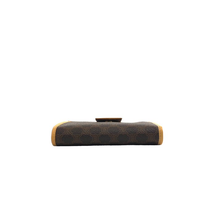 CELINE Blason Metal Clasp Folded Wallet Brown Vintage 768ngx