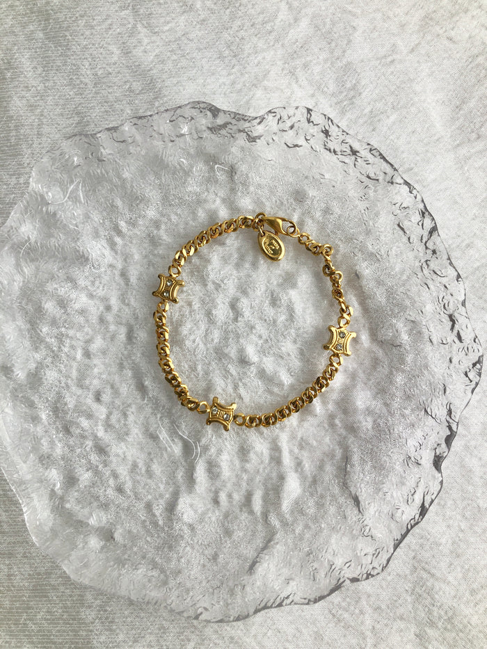 CELINE Blason stone Bracelet Gold Vintage 6f2zui