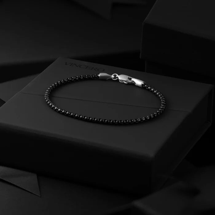 Box Chain Bracelet, 3MM - Black
