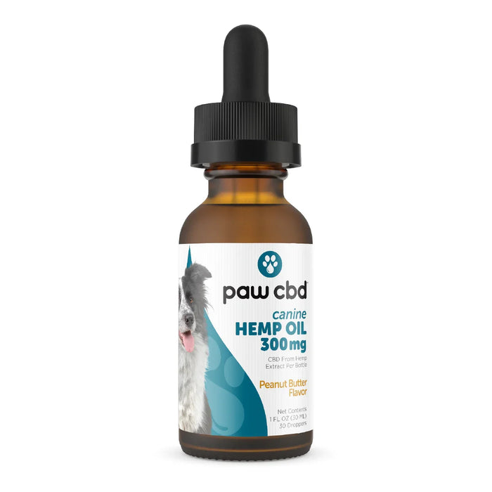 Paw CBD canine hemp oil 300mg peanut butter flavor dropper bottle for dogs; Strength: 300MG;