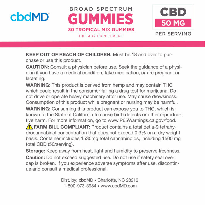 CBD gummies supplement facts and usage instructions label with safety and storage warnings; Strength: 1500MG;
