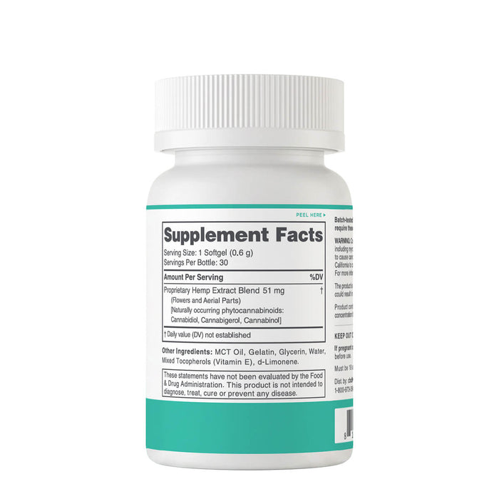 A white plastic bottle of dietary supplements with a ribbed white cap, featuring a white label with black text and a teal band at the bottom. The label prominently displays the 'Supplement Facts' panel.; Strength: 1500MG;