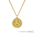 Gold necklace with a round pendant on a white background