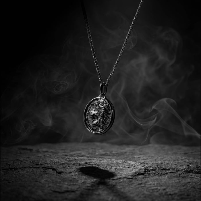 Black lion pendant for men with smoky background