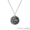 Silver necklace with a lion pendant on a white background