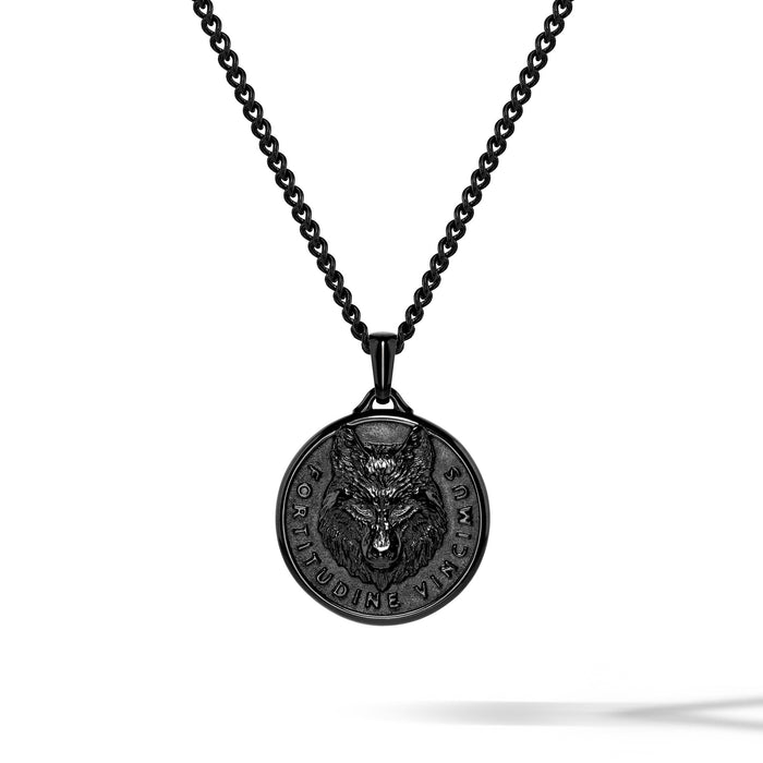 Stealth black wolf pendant for men
