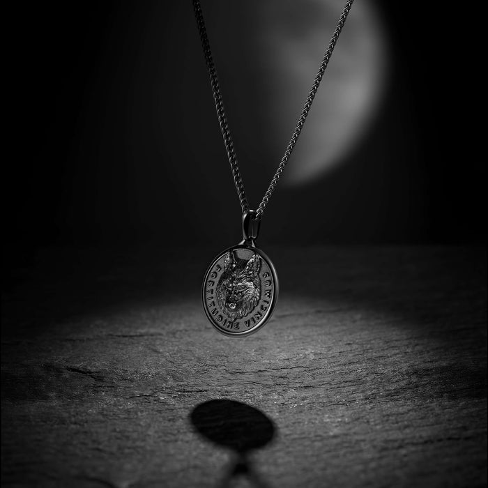 Black wolf pendant for men on black background