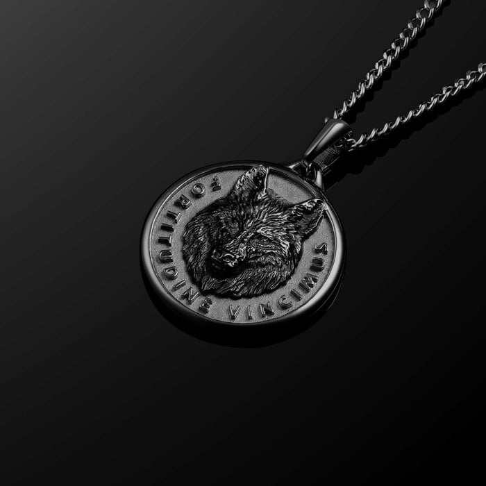 Black wolf pendant for men on black background