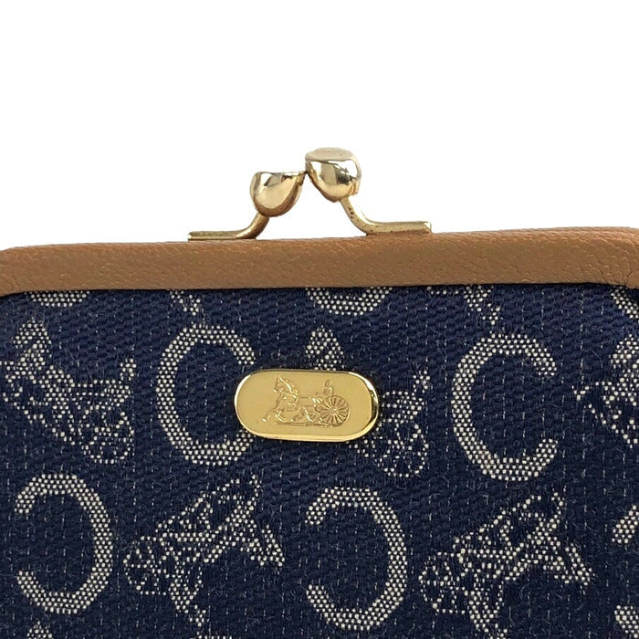CELINE C-Macadam Horse Carriage Metal Clasp Coin Purse Navy Vintage ccw564