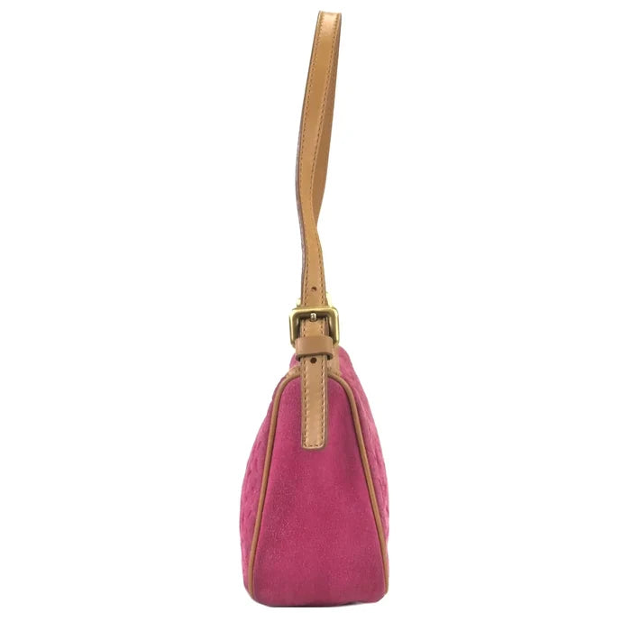 CELINE C Macadam Suede Leather Accessory Pouch Hobo Mini Bag Shoulder Bag Pink Camel vintage Old Celine ysm4yh