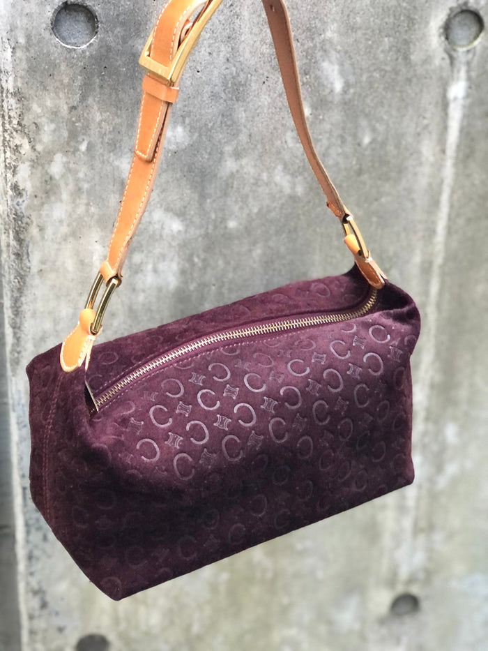 CELINE C Macadam Suede Leather Handag Hobobag Shoulder bag Brown Old Celine Vintage jhw4et