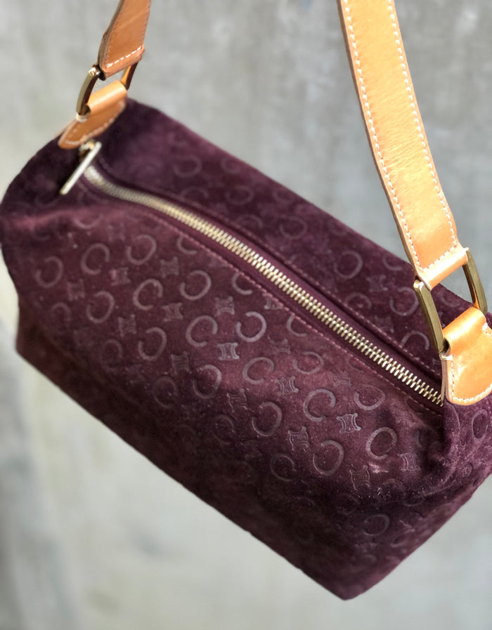 CELINE C Macadam Suede Leather Handag Hobobag Shoulder bag Brown Old Celine Vintage jhw4et