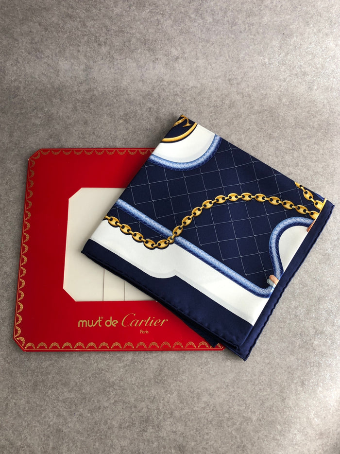 Cartier SILK Scarf Navy Vintage c4tyjs