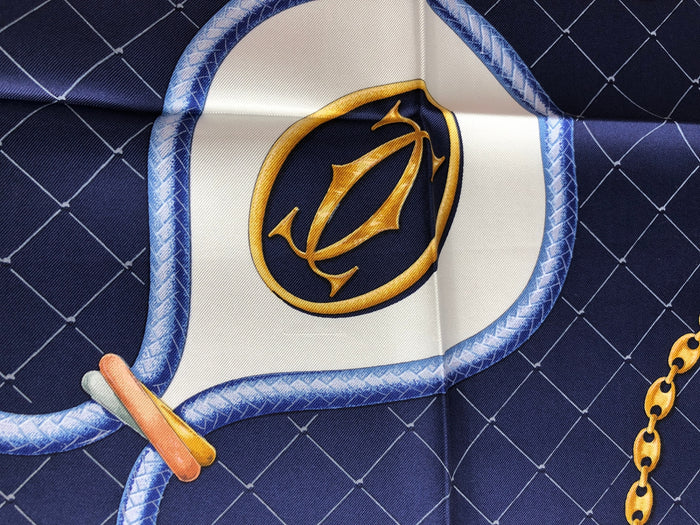 Cartier SILK Scarf Navy Vintage c4tyjs