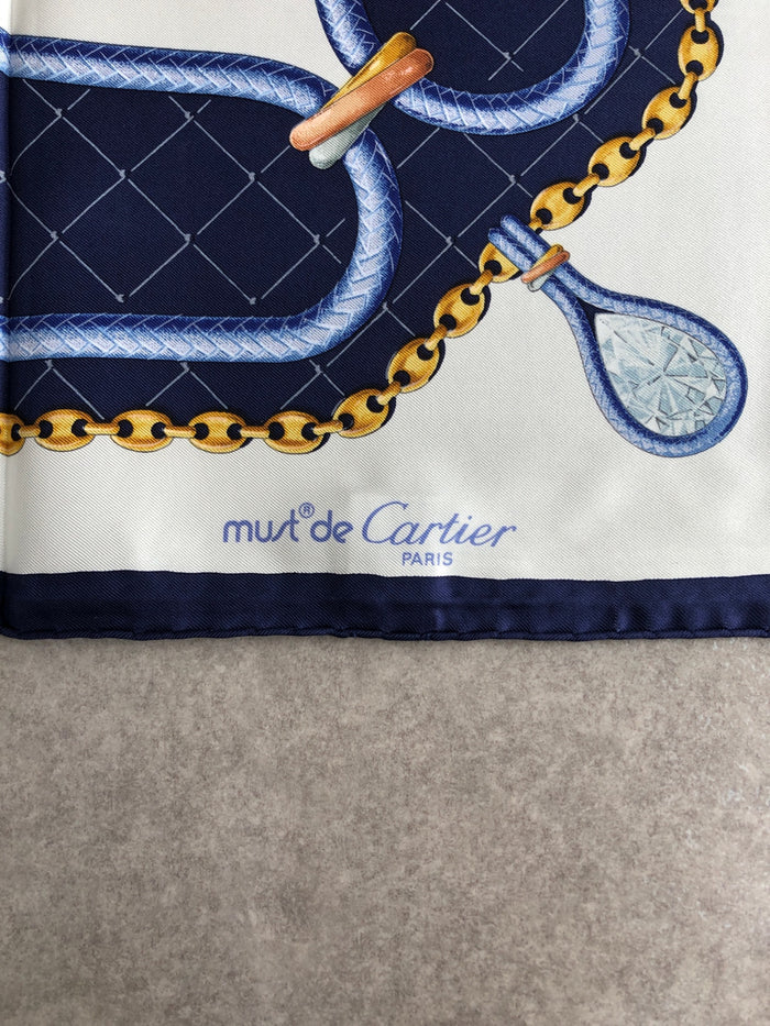 Cartier SILK Scarf Navy Vintage c4tyjs