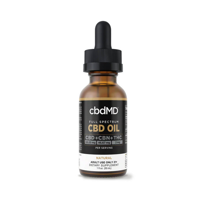 Full spectrum CBD oil tincture bottle with dropper, labeled CBD, CBN, THC, 4000mg strength